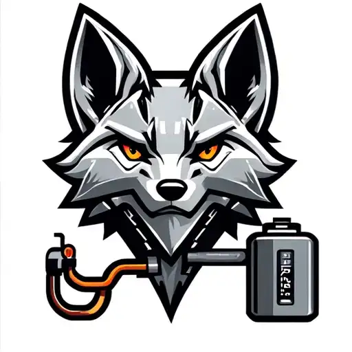 Mechanical fox head logo. Fox head is plugged into a battery. Low detail, simple design. tattoo design idea