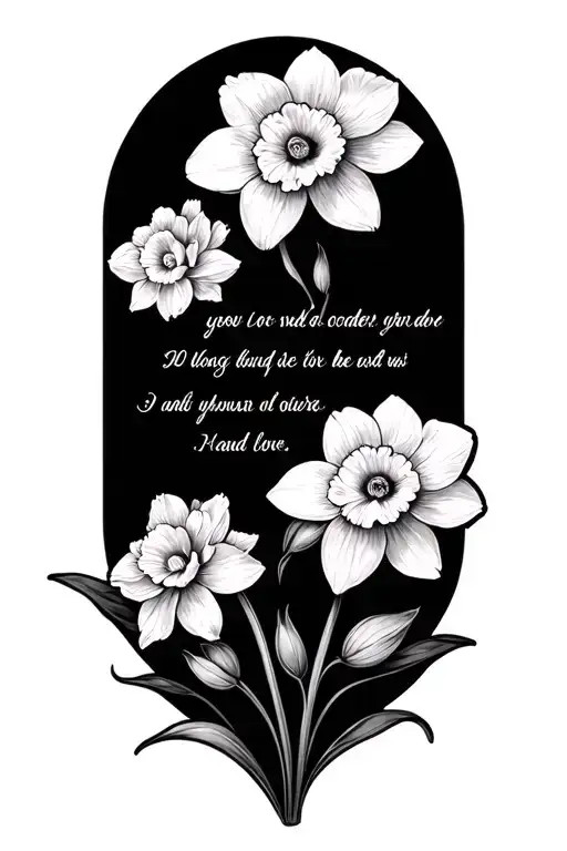 dafodils and carnation surrounding bible love verse tattoo design idea