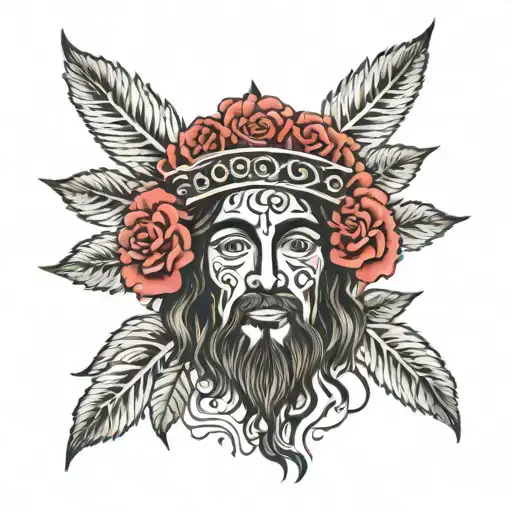 diadem of roses and in the center the face of the Christ of Araró, Michoacan tattoo design idea