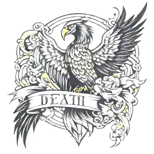 death to ego, phoenix, broken murror tattoo design idea