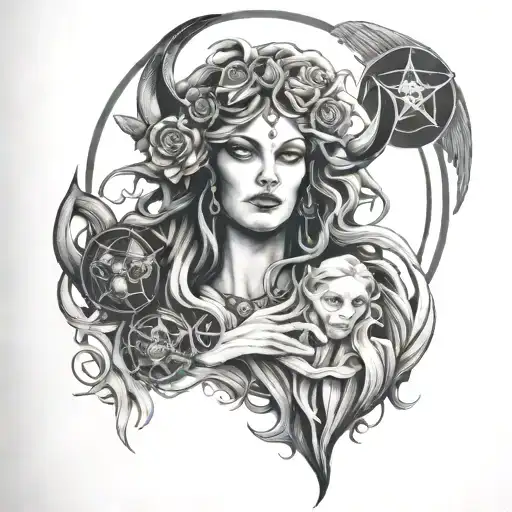 triune goddess hecate tattoo design idea