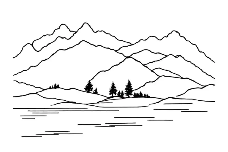 lake district hills, trees, lake impressionist tattoo tattoo design idea