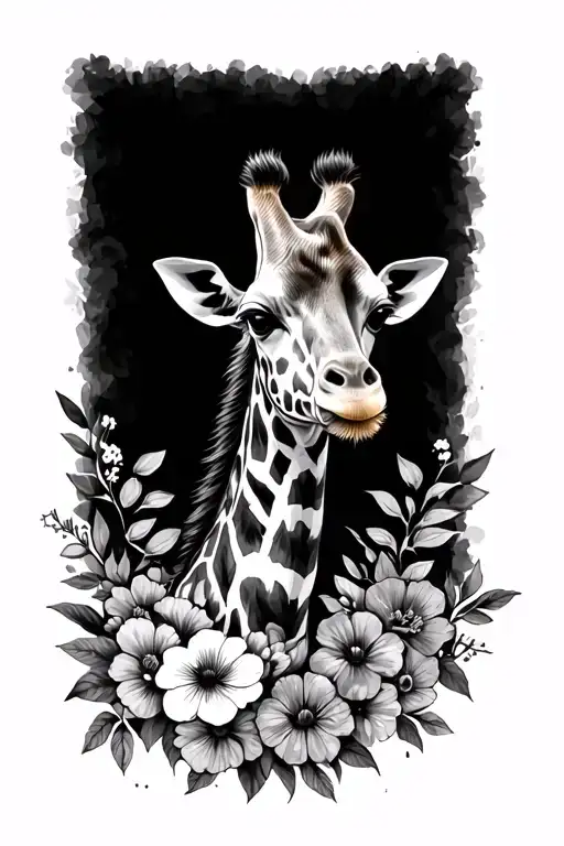 giraffe with flowers tattoo design idea