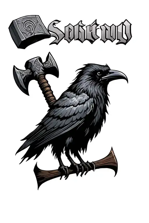 crow and thors hammer with Odin's name tattoo tattoo design idea