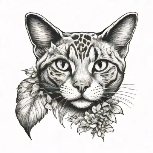 Cat memorial. Plants, hiking, snuggles tattoo design idea