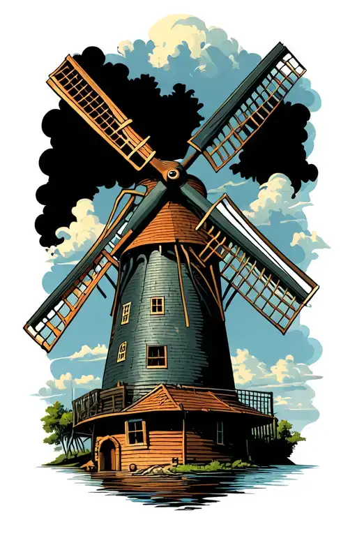 Dutch Windmill tattoo design idea