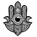 hamsa, vishra vajra, eye of horus, Celtic shield knot, scallop shell, rudraksh beads, bagua mirror combine those symbols tattoo design idea