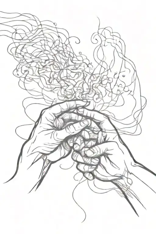 Smoke, hands facing each other, wavy sharp lines going tattoo design idea