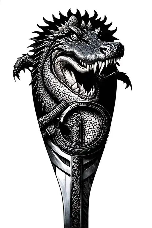 alligator samurai sword tattoo design idea