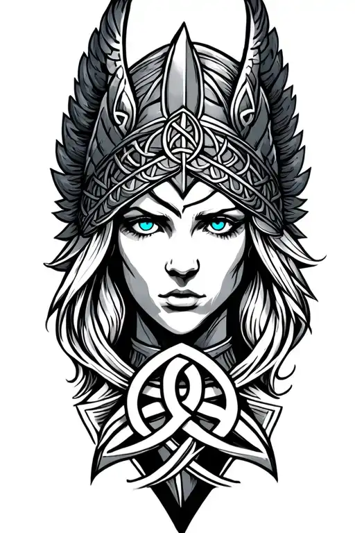 Valkyrie with blue eyes on armor tattoo design featuring Celtic trinity knot  tattoo design idea