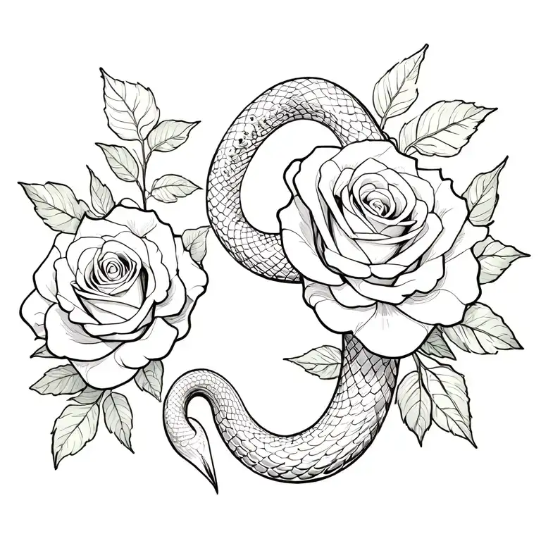 snake and roses feminine tattoo tattoo design idea