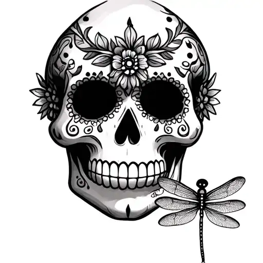 Sugar Skull with dragonfly design on forehead tattoo design idea