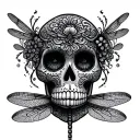 Sugar Skull with dragonfly design on forehead tattoo design idea