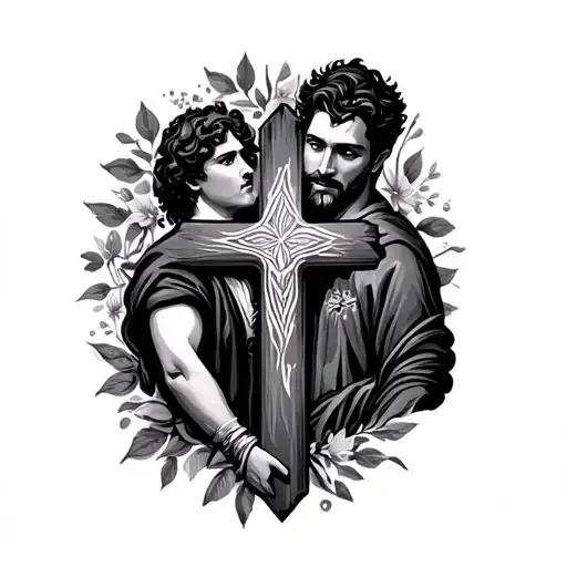 cross with Ben and Dad tattoo design idea