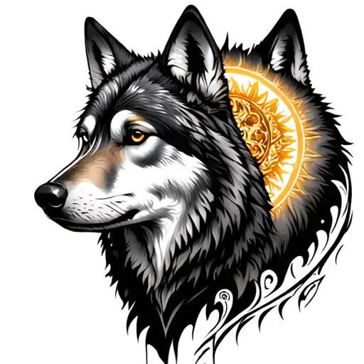 nordic 2 wolves skoll and hati sun tattoo design idea