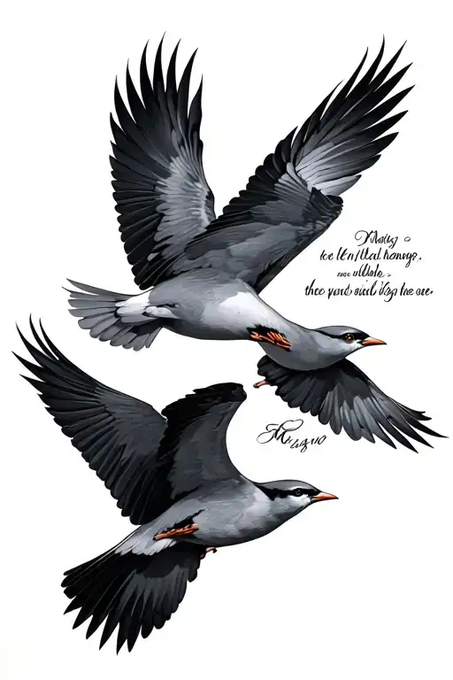 birds flying towards sky with Matthew 6:26 tattoo design idea