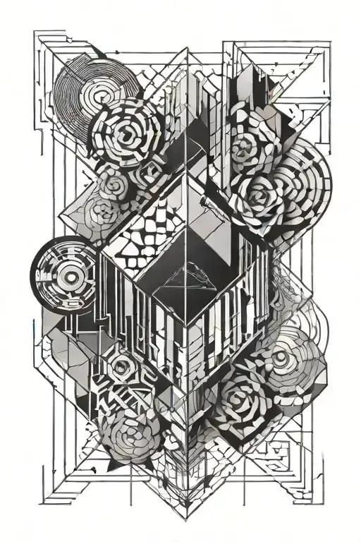 geometric thin lines and numbers tattoo design idea