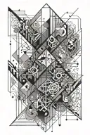 geometric thin lines and numbers tattoo design idea