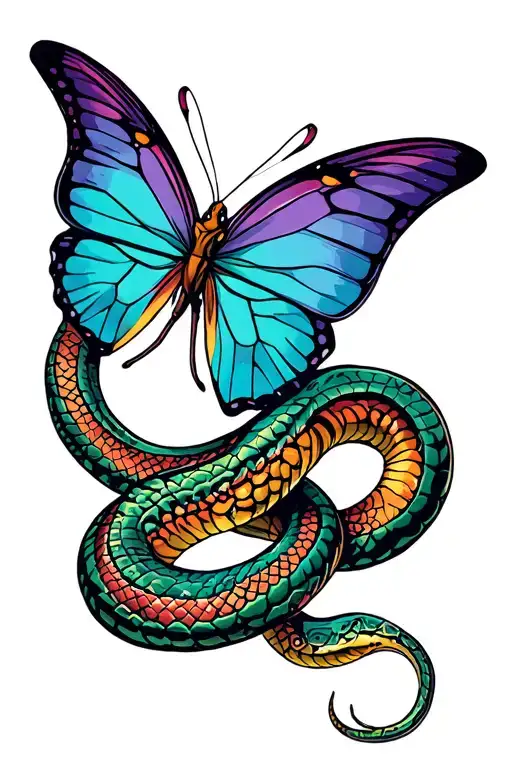 butterfly and snake tattoo design idea