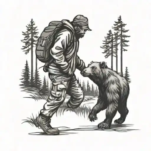 Forrest with a bear walking tattoo design idea