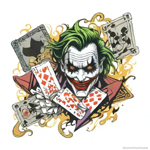The Joker Sounded by a bunch of cards sleeve  tattoo design idea