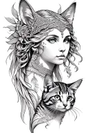 freya goddess bust with small cat  tattoo design idea