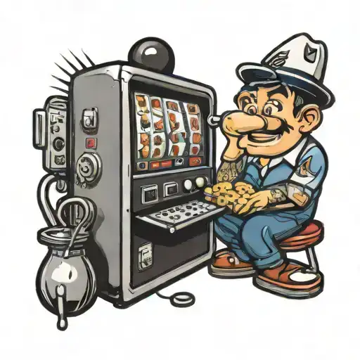 Cartoon Tv with a navy sailor hat playing a slot machine tattoo design idea