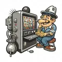 Cartoon Tv with a navy sailor hat playing a slot machine tattoo design idea