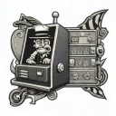 Cartoon Tv with a navy sailor hat playing a slot machine tattoo design idea