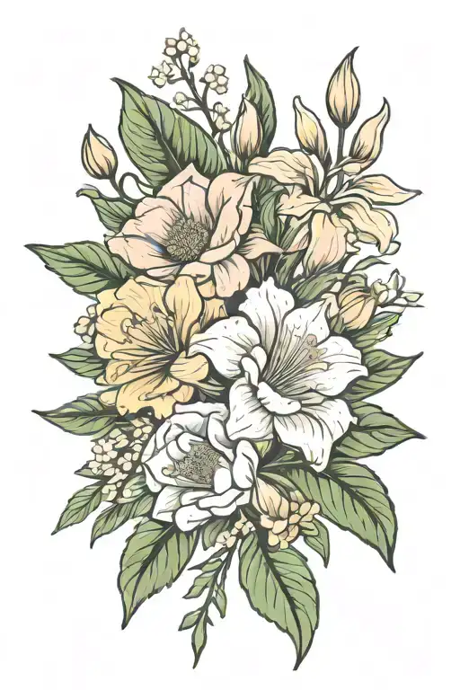 Lilly Lilli of the Valley Rose Poppy Gladiolus Morning Glory chrysanthemum Peony  tattoo design idea