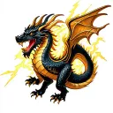 Crate small tattoo a black dragon with a gold dragon on the middle flying through lightning tattoo design idea