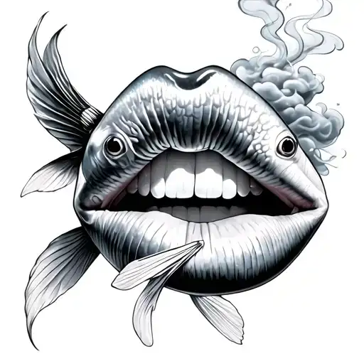 coy fish, lips, smoke clouds and concorde alltogeher tattoo design idea