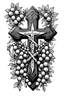 Simple,  engraved cross wrapped in a rosary tattoo design idea