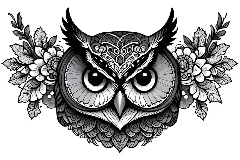 owl and lace patterns tattoo design idea