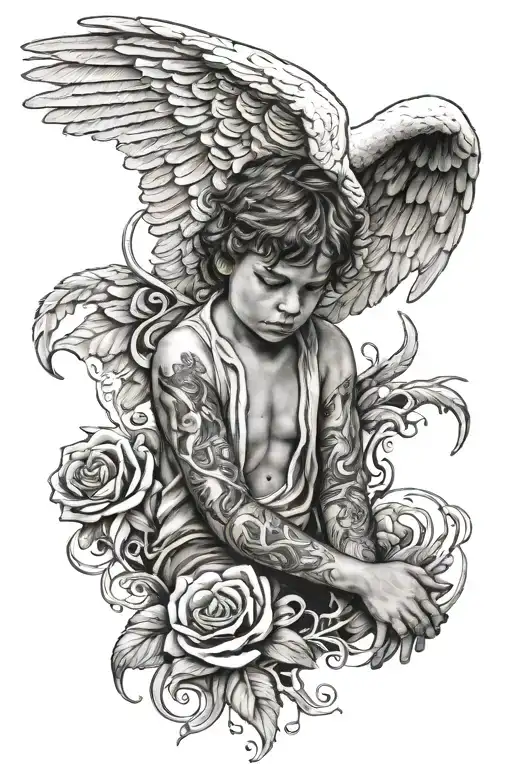 sad boys album cover angel  tattoo design idea