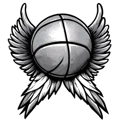 basketball hoop with wings tattoo design idea