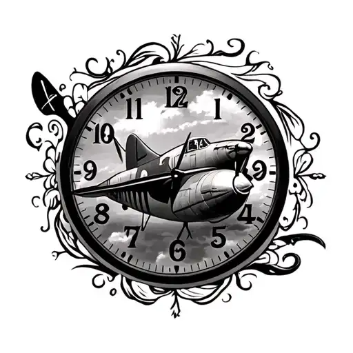 spitfire plane clock surrounded tattoo design idea
