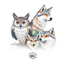 A tattoo design of the bond between a owl, wolf, and fox to represent family and resilience tattoo design idea