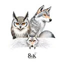 A tattoo design of the bond between a owl, wolf, and fox to represent family and resilience tattoo design idea