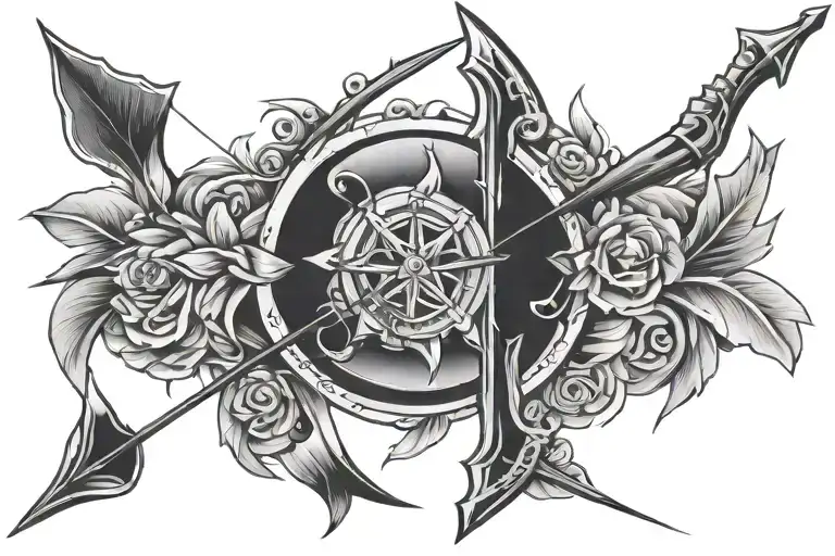bow and arrow weapon tattoo design idea