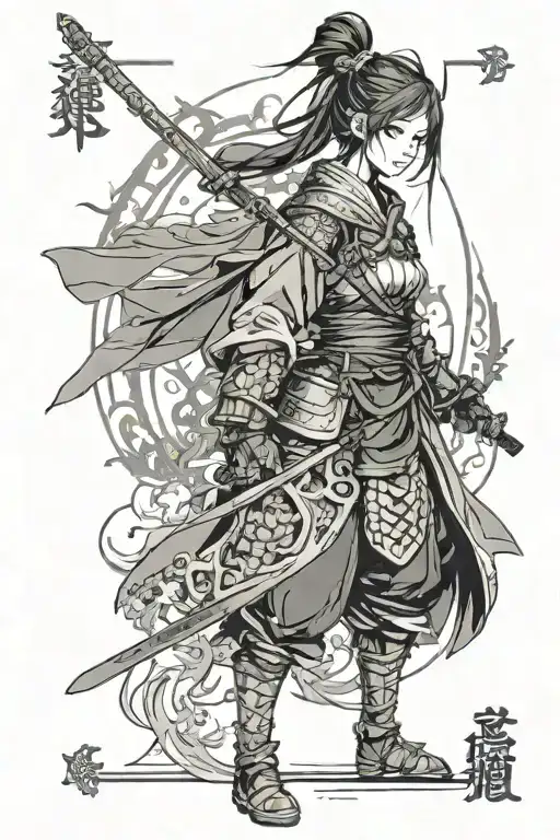 samurai girl in dark souls in portrait tattoo design idea