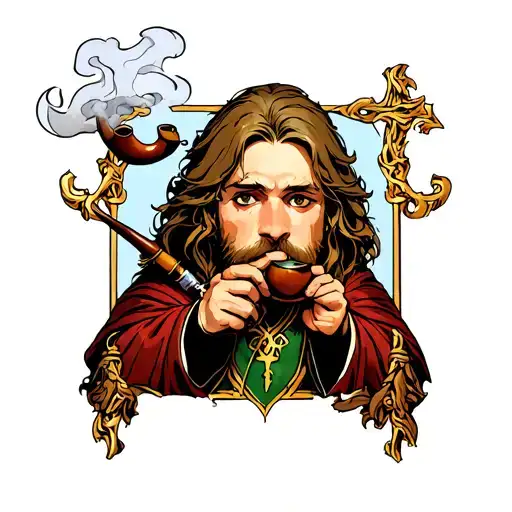 merry and pipelines smoking a pipe lord of the rings tattoo design idea