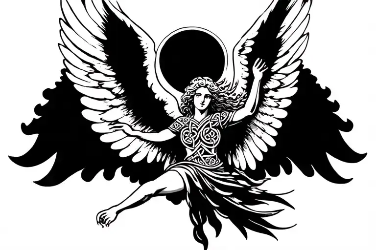 Celtic angel flying tattoo design idea
