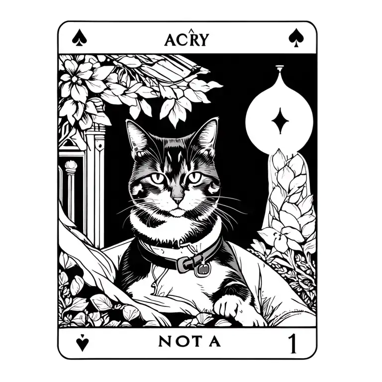 tarot card featuring a discrete submissive's collar. include a cat not a person tattoo design idea
