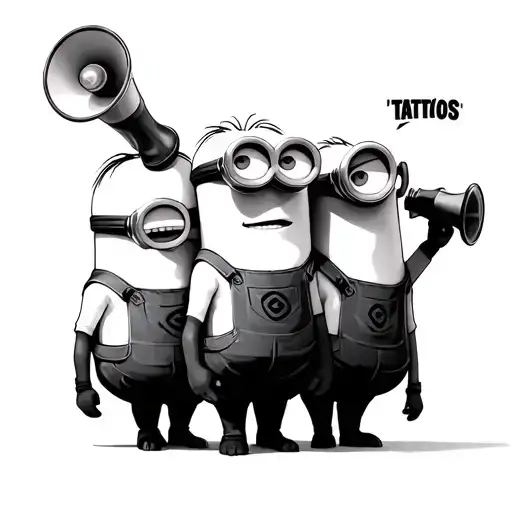  three minions standing on the top of each other speaking through megaphone  tattoo design idea