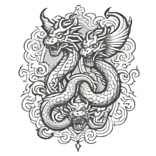 double dragon flying tattoo design idea