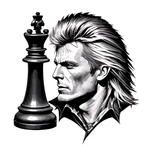 David Bowie ziggy stardust lighting bolt on king chess piece tattoo design idea