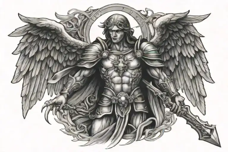 saint Michael archangel, cross, Azrael the Angel of death tattoo design idea