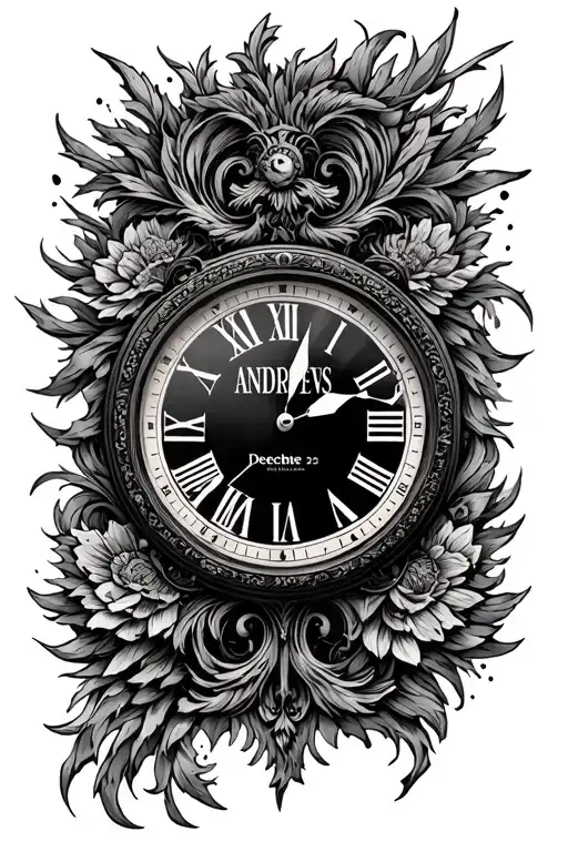 wall clock with Andrew and December 23, 2002 with the time at 9:00 tattoo design idea