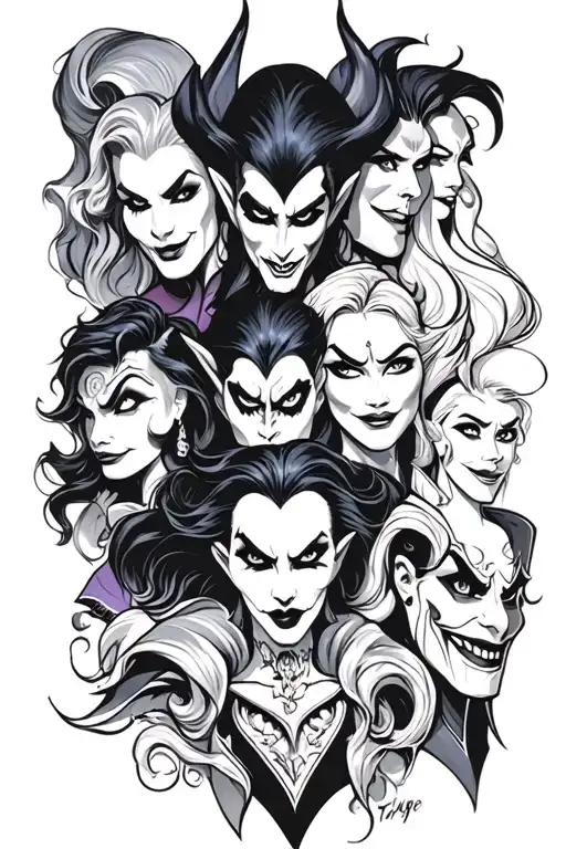 Disney villains coming together tattoo design idea